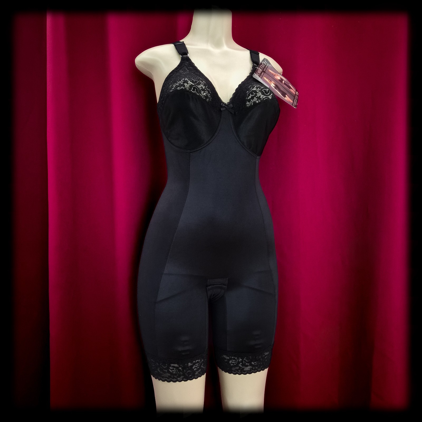 NWT Vintage BLACK Long Leg GIRDLE Panty NYLON Full Body Shaper Garters 34DD M/L