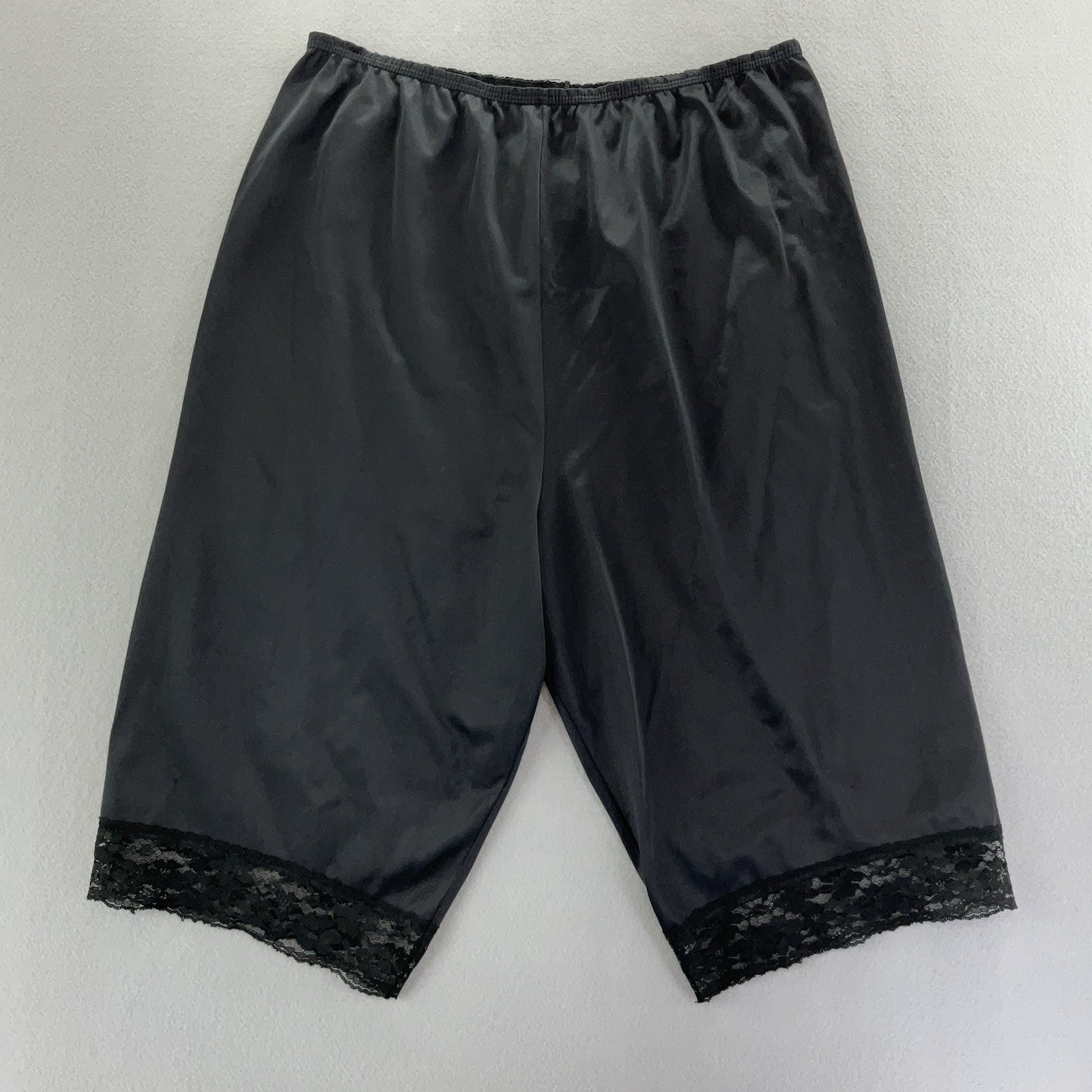 Vintage Lingerie Boudoir Bloomers Pettipants Black Nylon Satin Finish Lace Sz L