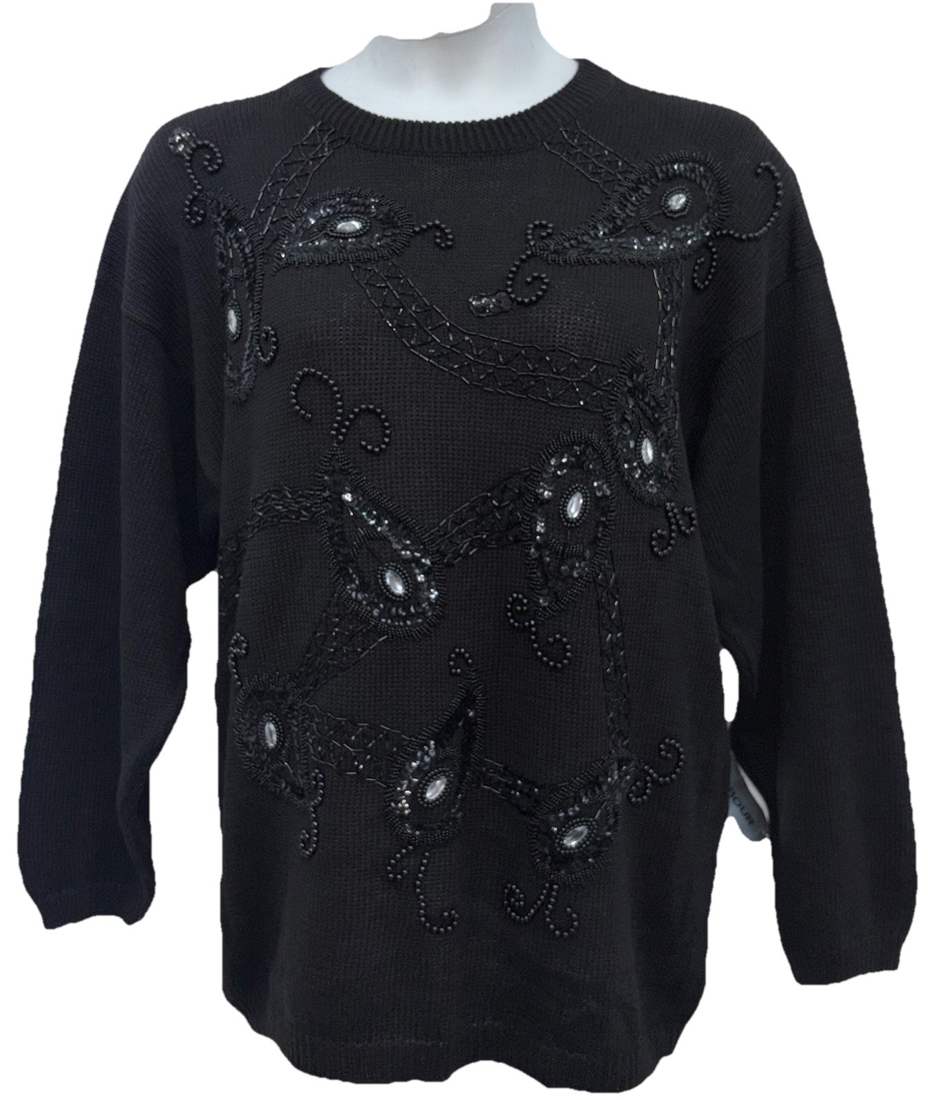 NWT VTG Victoria Harbour Size L Pullover Long Sleeve Embellished Sweater Black