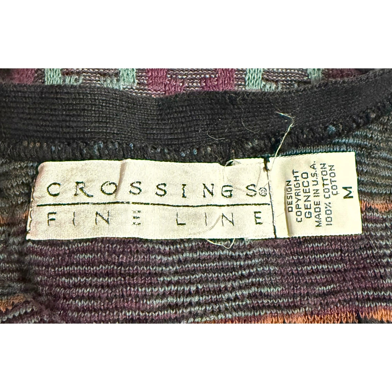 Vintage Crossings Fine Line Geometric Knit Cotton Sweater Vest Made in USA Med