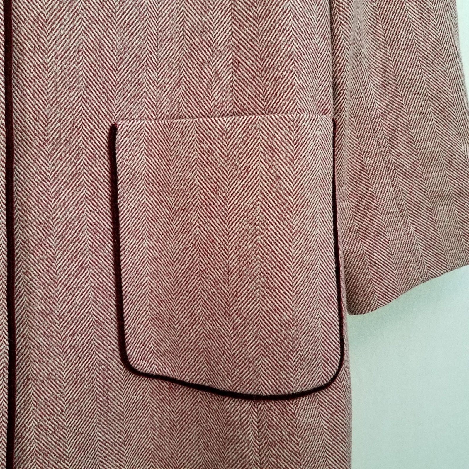 Vintage 1980s Red Chevron Pattern Floor Length Wool/Camel Hair Button Up Coat 12