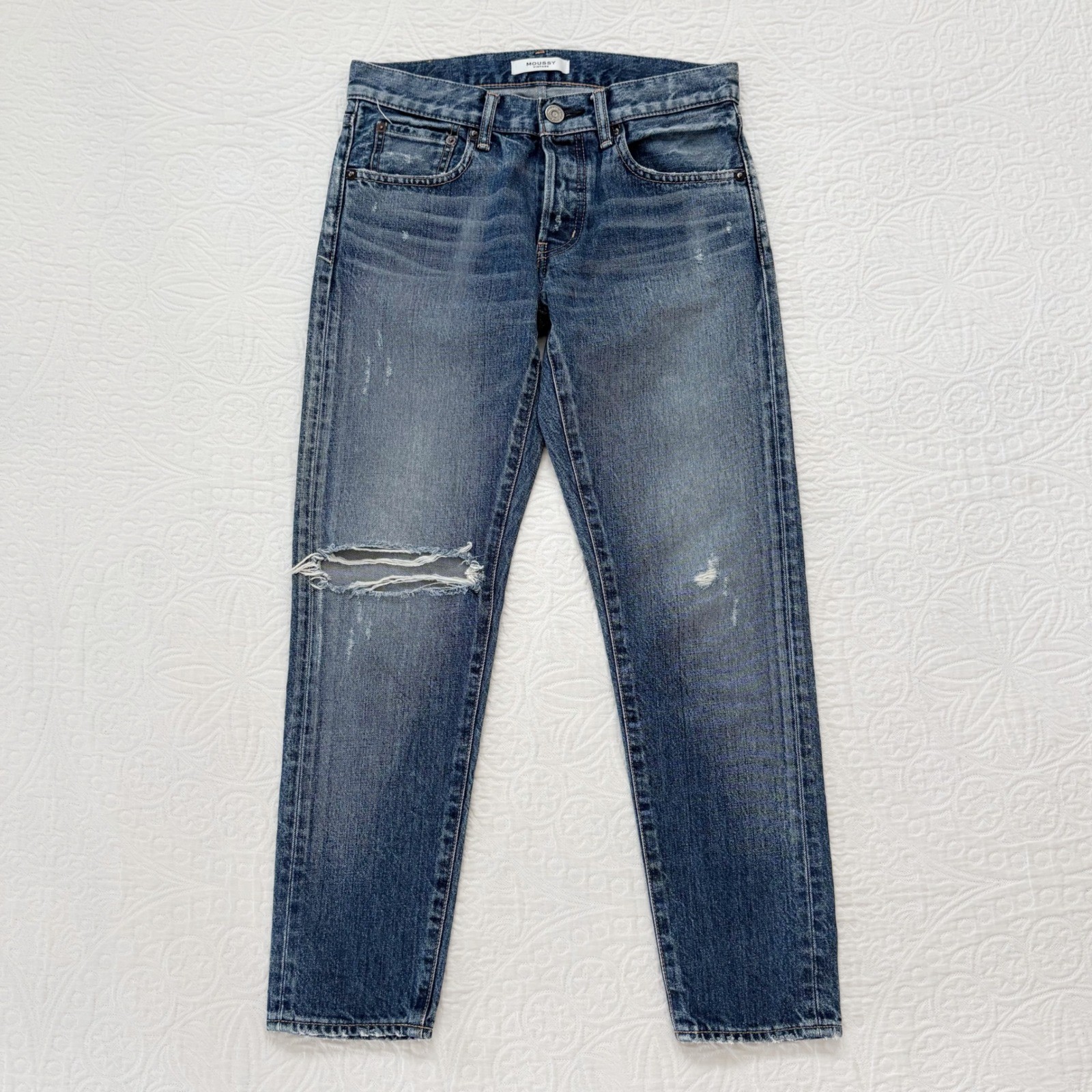 Moussy Vintage Pittsgrove Japanese Denim Distressed Tapered Jeans Sz 26