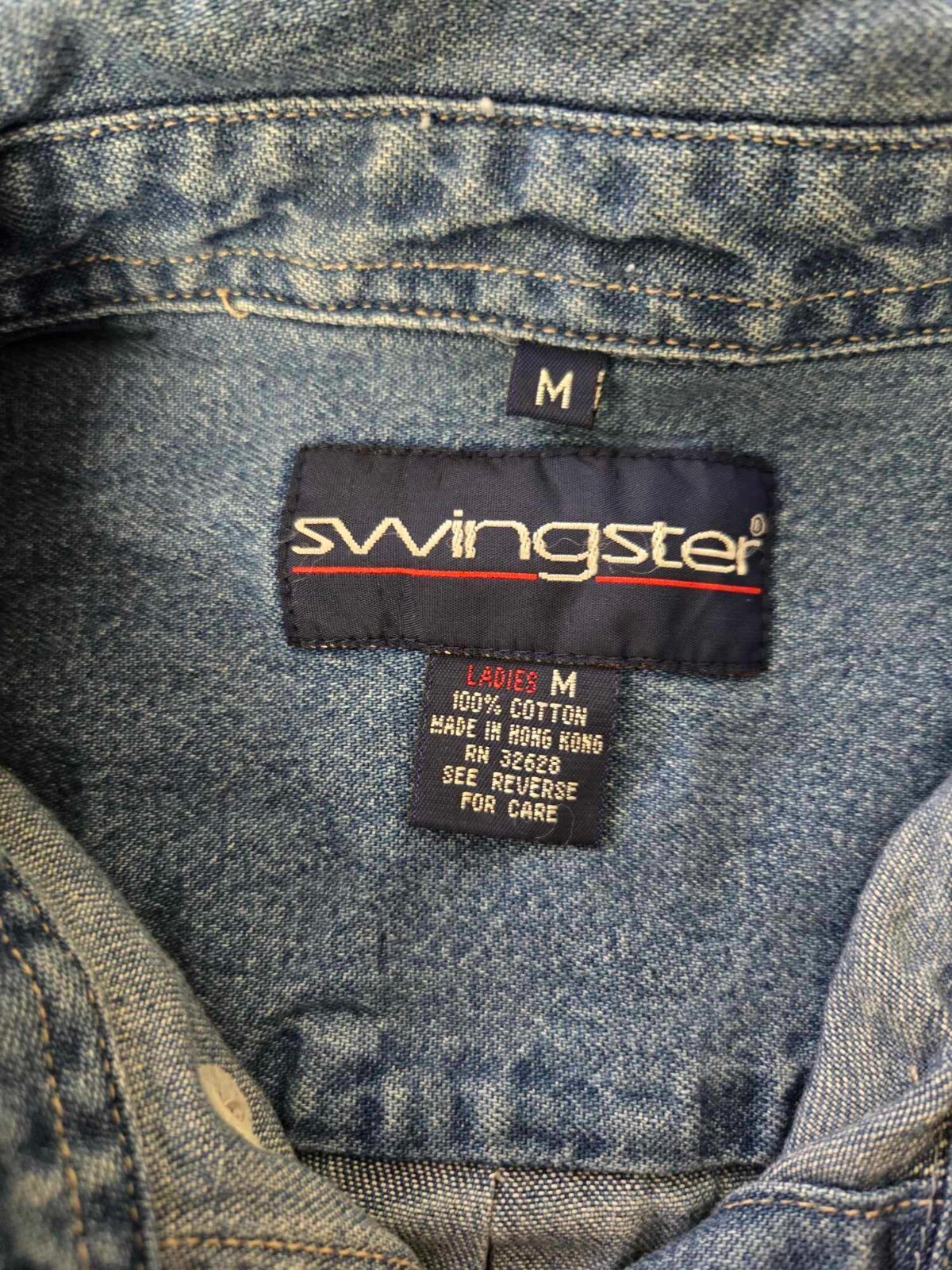 Vintage Swingster Sprint Denim Shirt Button M Workwear Women’s Long Sleeve Blue