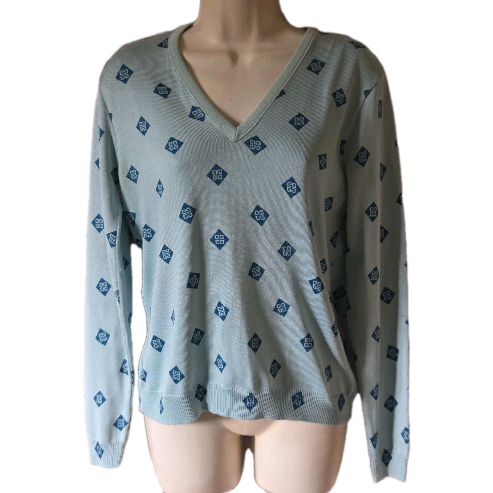 Vtg Givenchy Sport Women’s L Logo Sweater V Neck Long Sleeve Lightweight Silky