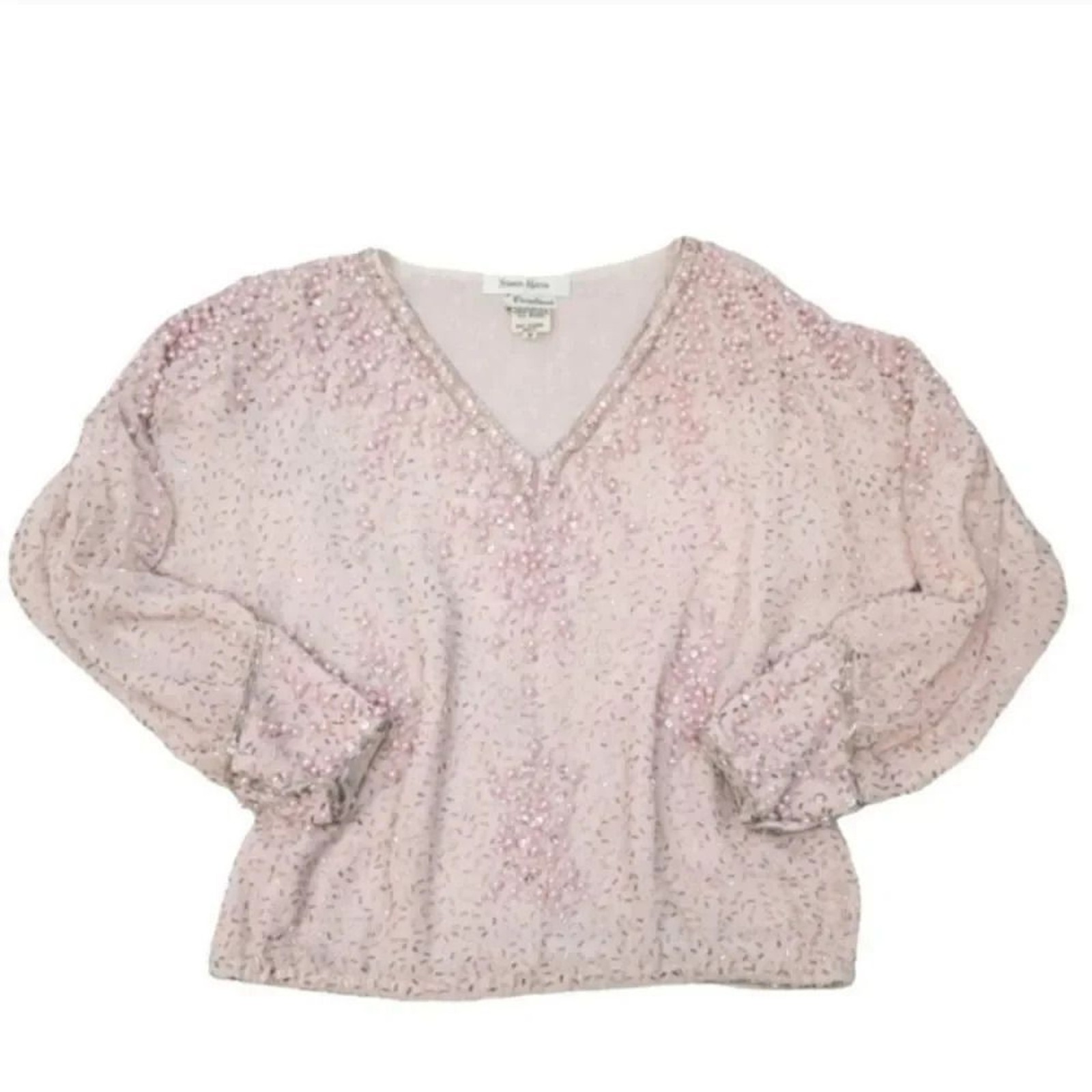 Vintage 70s 80s Neiman Marcus Judith Ann Creations 100% Silk Beaded Blouse Small