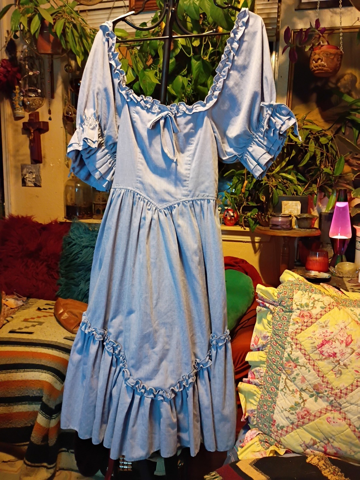 Vintage Candi Jones Prairie Dress Light Blue Cottagecore Size 5 (XS/S)