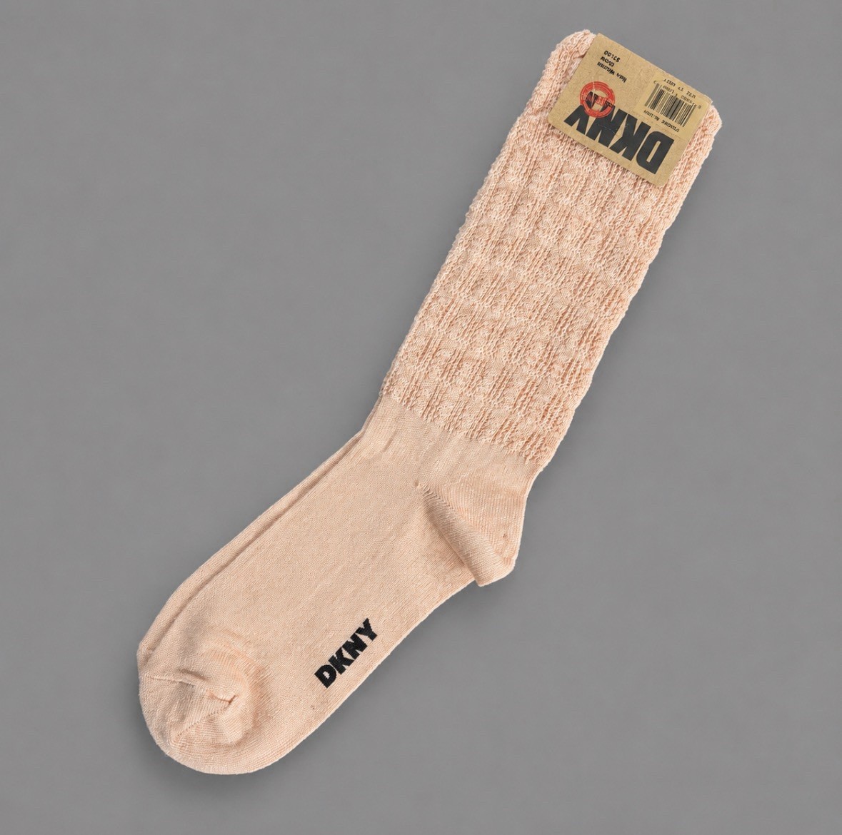 Vintage 90s DKNY Womens 9-11 Box Weave Crew Slouch Socks in 'Powder Blush’ NWT