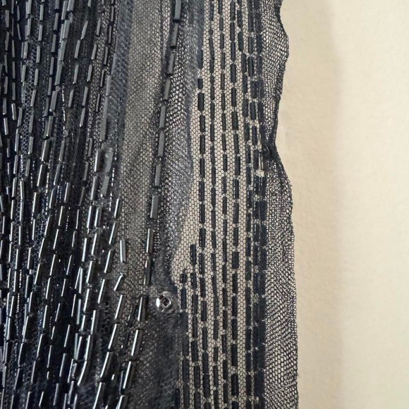 Art Deco Beaded Lame Floral Shift Dress Overlay 1920s sheer net jet bead antique