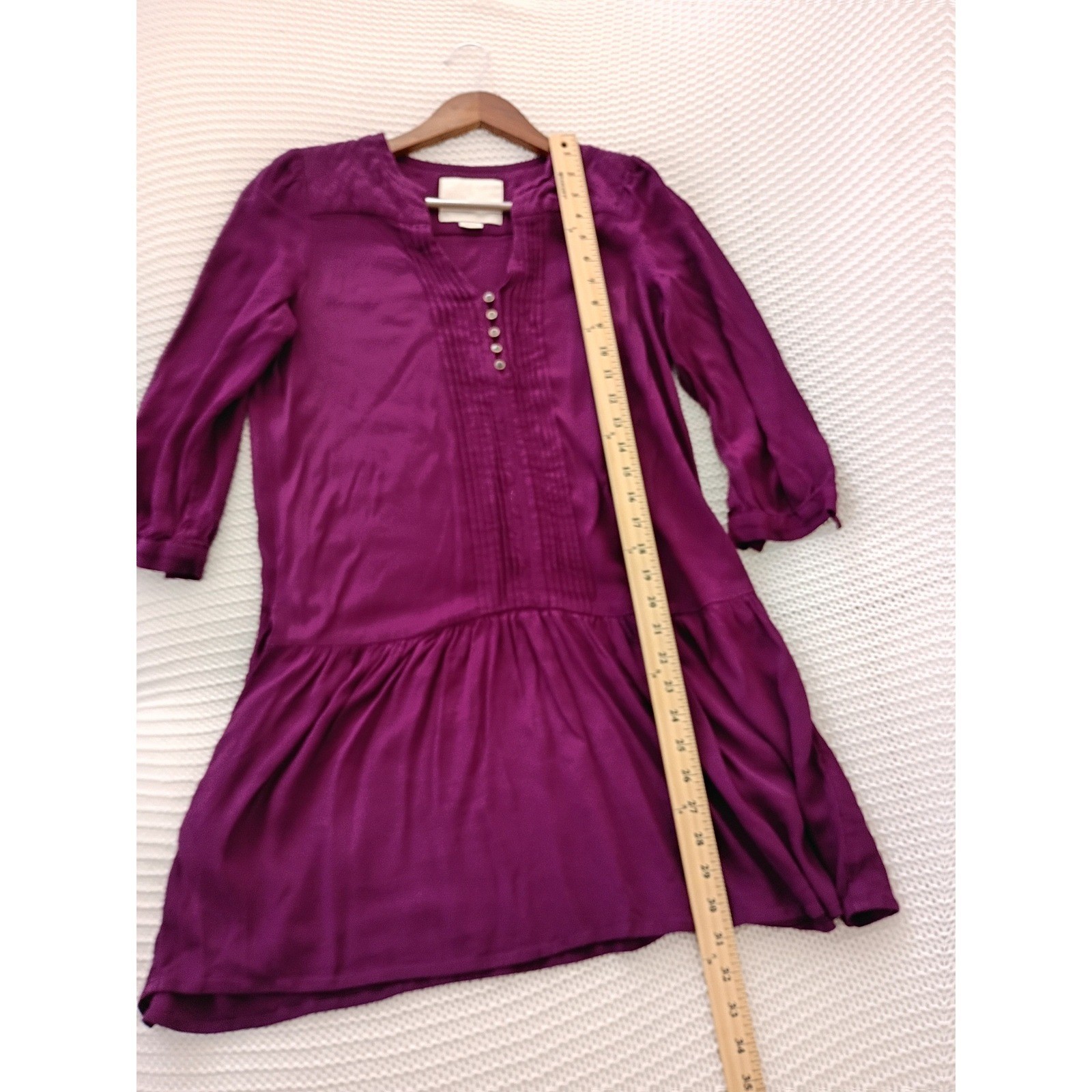 Maeve Anthropologie Coquette Pintuck Mini Dress Magenta Purple V-Neck XS Chic