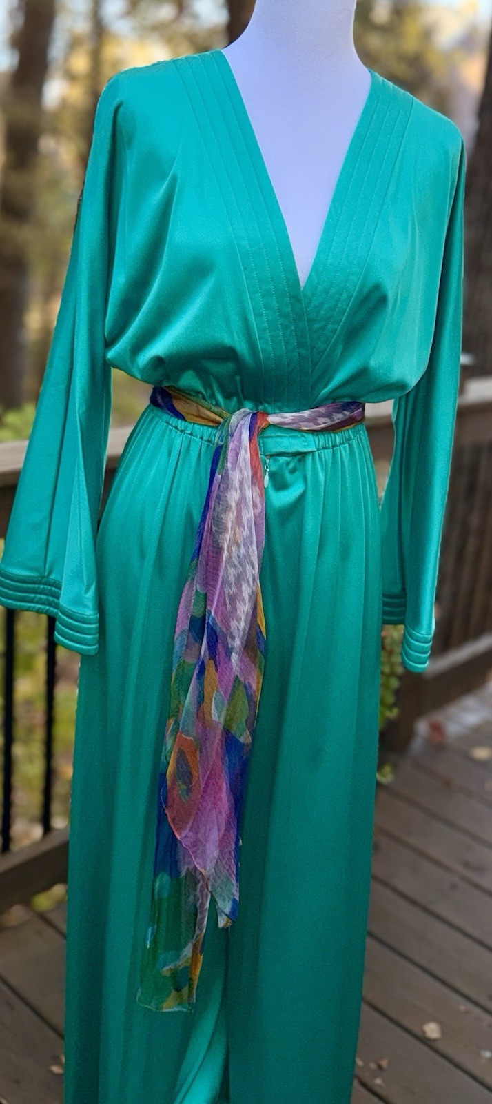 Vtg VANITY FAIR Palazzo Pants Jumpsuit 12 Green Hostess Wide Leg 60s 70s Nylon L