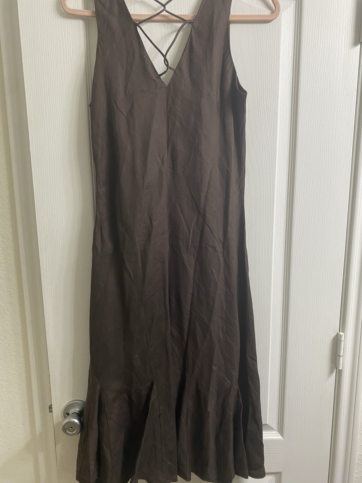 Vintage 90s Exclamation Chocolate Brown Embroidered Flounced Fairy Midi Dress XL