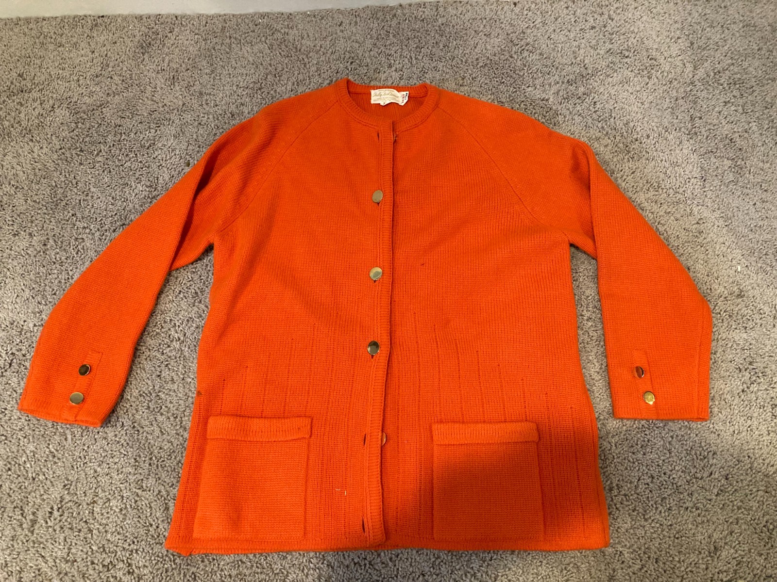 Orange Cardigan Fully Fashioned Hong Kong Mod Acrylic XL Sweater