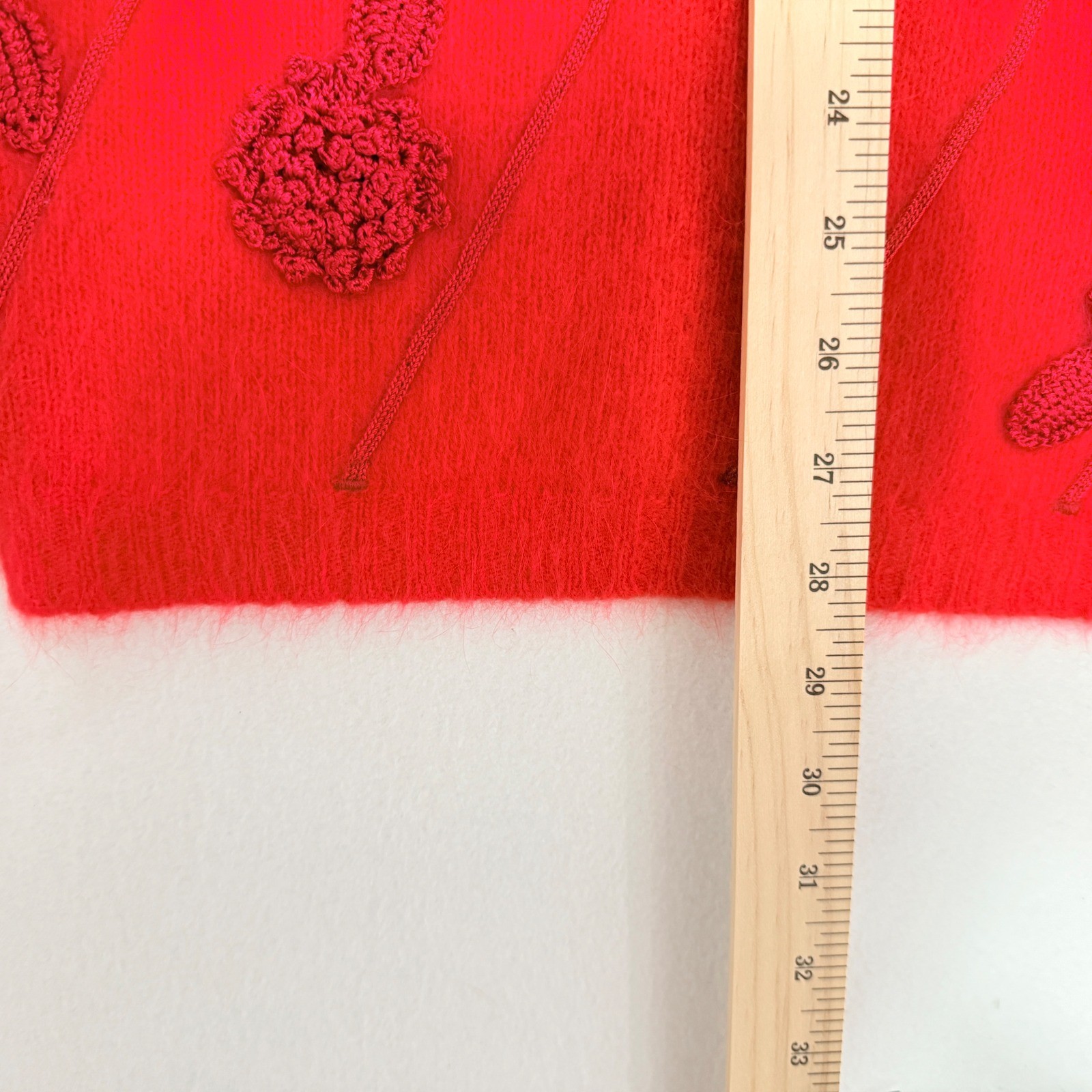 Vintage Rafaella Angora Rabbit Lambswool Sweater L Red Floral 3D Applique