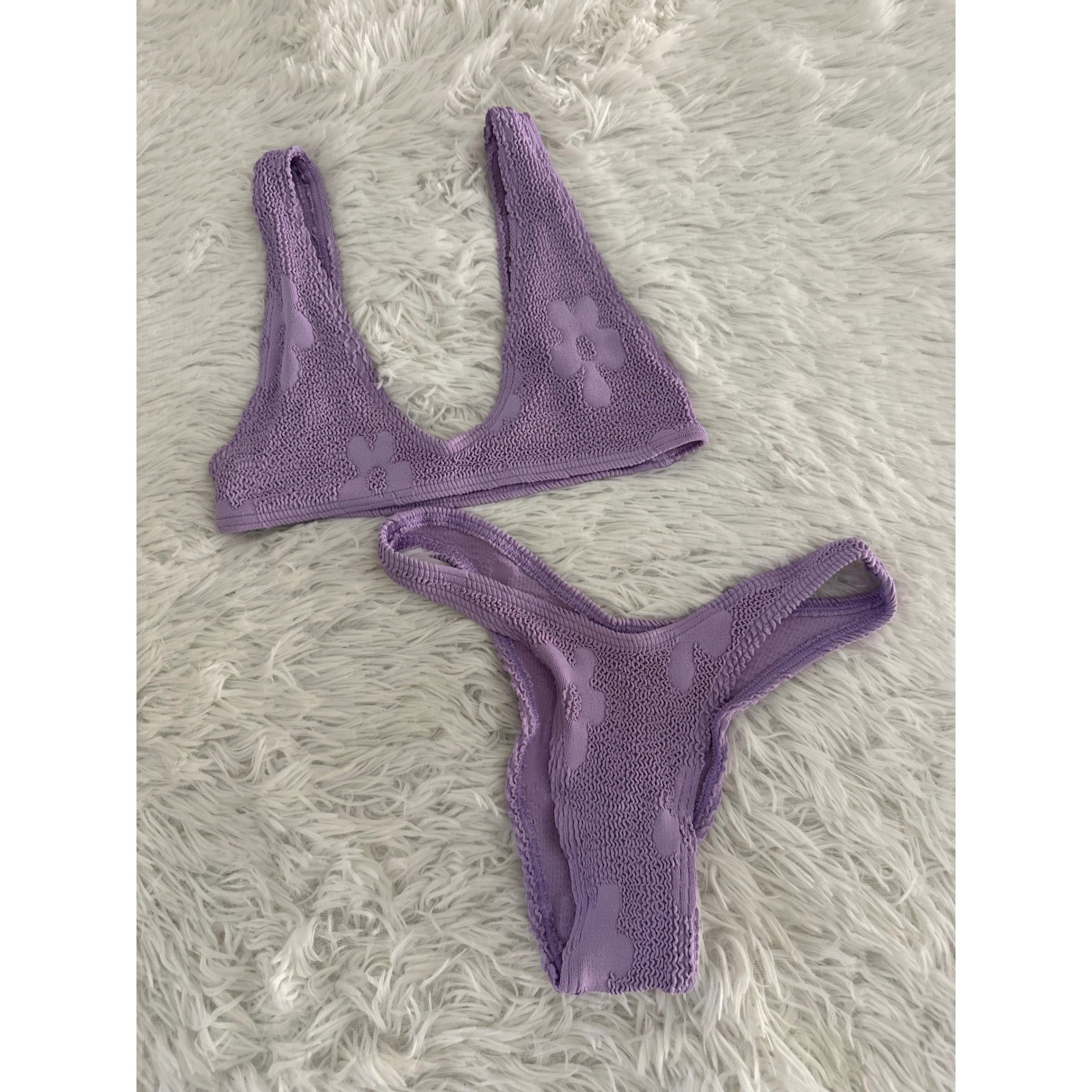 Bond-Eye Lavender Floral Scout Bikini Top & Scene Bikini Bottoms Set One Sz NWOT