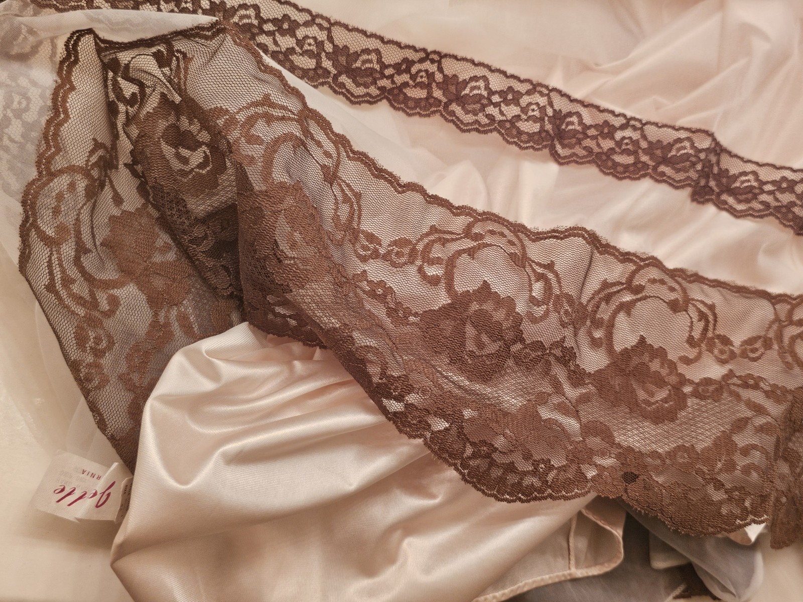 Vintage Jenelle Of California Peignoir Set Sz 4x Chiffon 3 Layer Mocha Lace Soft