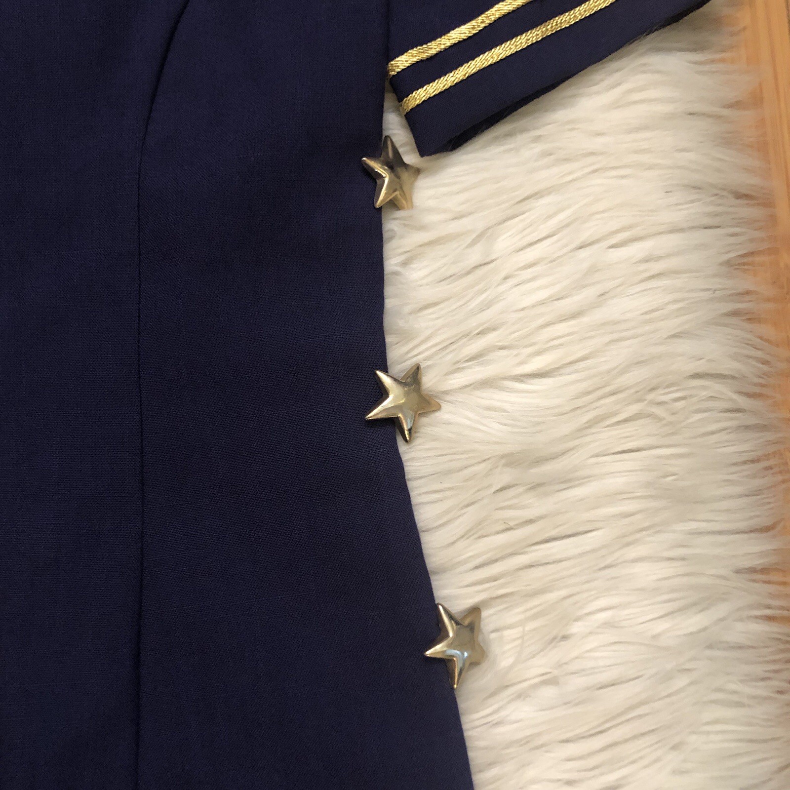 Jessica Howard Sailor Nautical Stars Linen Navy Gold Trim Sheath Dress size 6