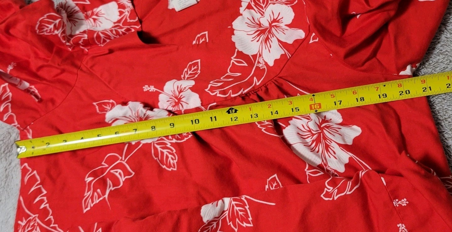Vtg Hookano Brand Hawaiian Dress Red Floral Mumu Size 18 **Vtg Size**