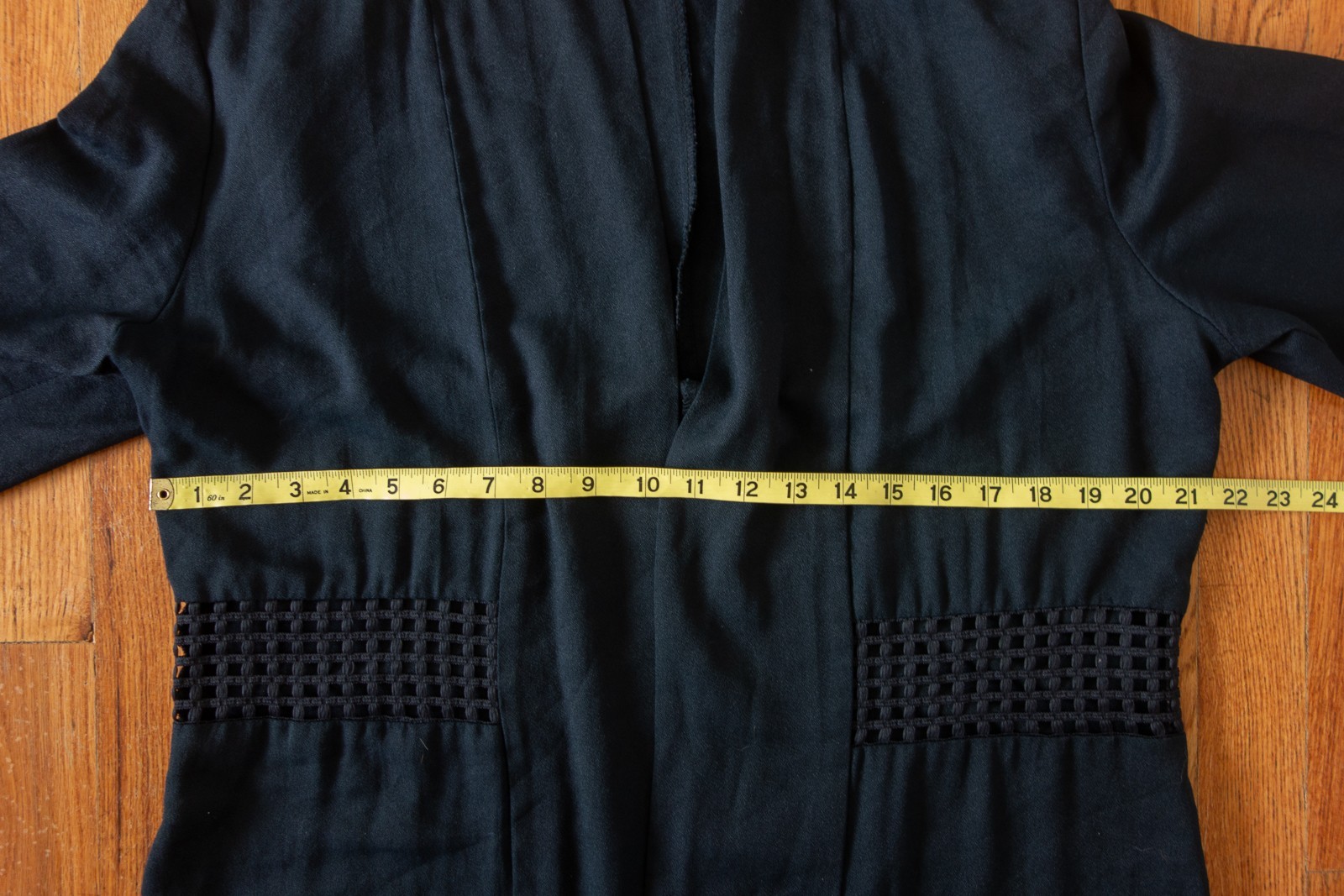 Vtg Positive Influence Long Open Cardigan Lattice Trim at Waist Womens XL Black