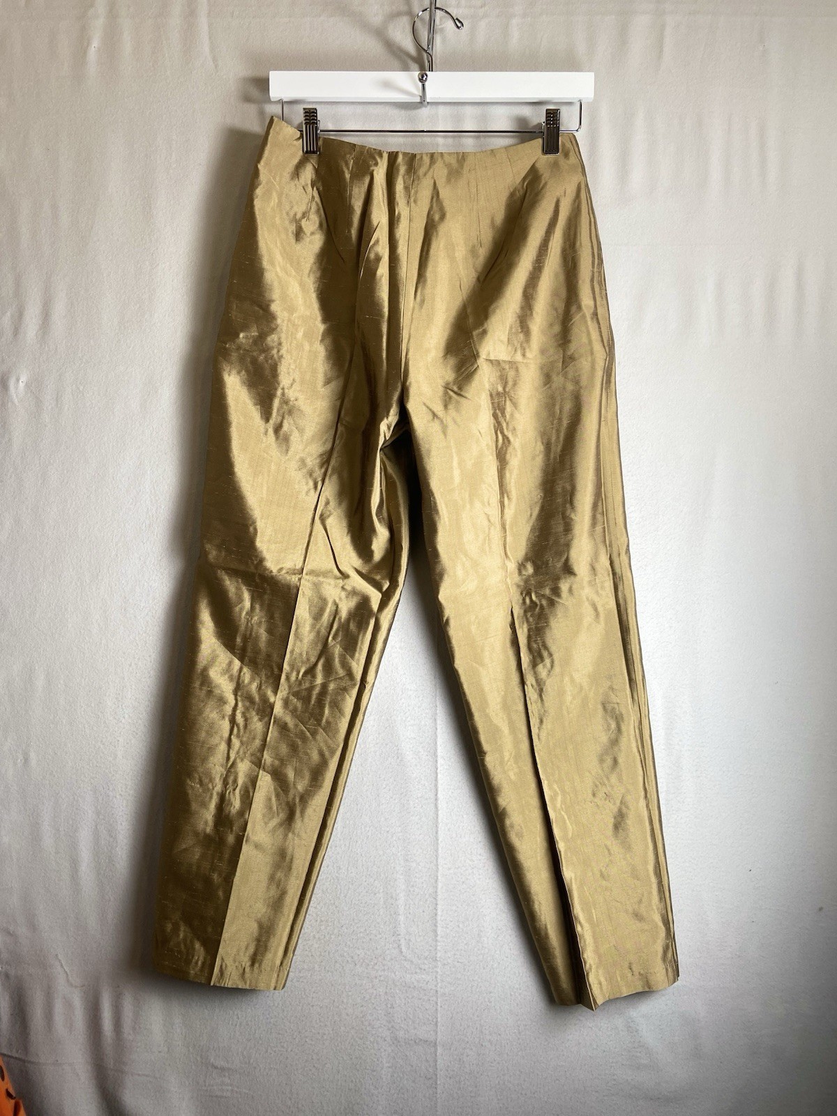 Silkland Womens Pants 6 100% Silk Beaded Floral Cropped Gold Event Occasion