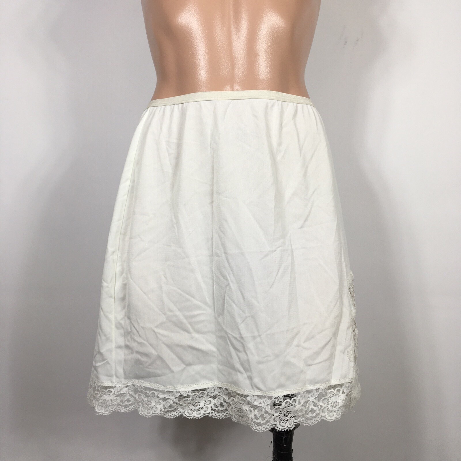 Formfit Rogers Nylon Mini Slip w Ecru Lace Vintage White Half Slip 12-14