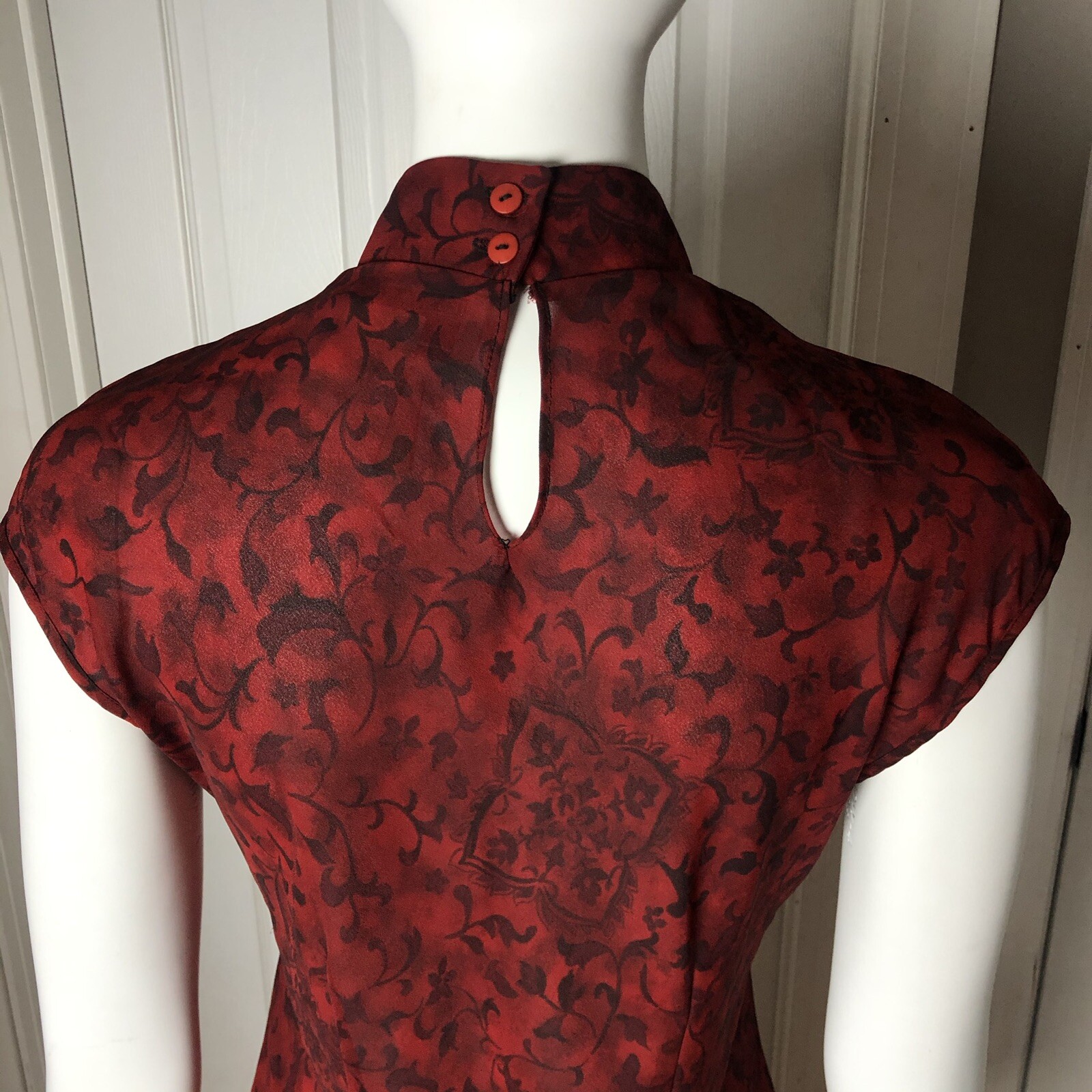 vintage asian inspire 90s maxi dress sheer sz 12 red y2k ethnic