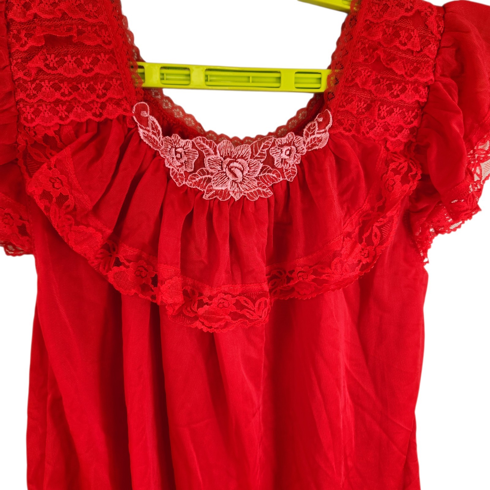 Vintage 70s Sheer Red Chiffon Lace Pajama Set Boudoir Lounge Romantic Wide Leg