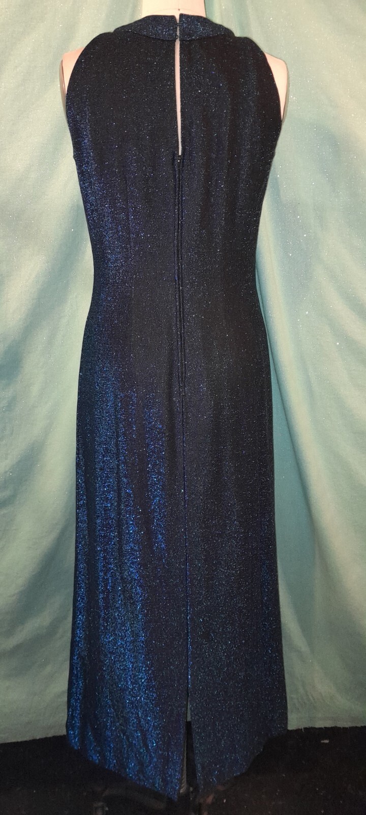 Vtg 60s Sapphire Blue LUREX long Evening Cocktail Party Sheath Dress