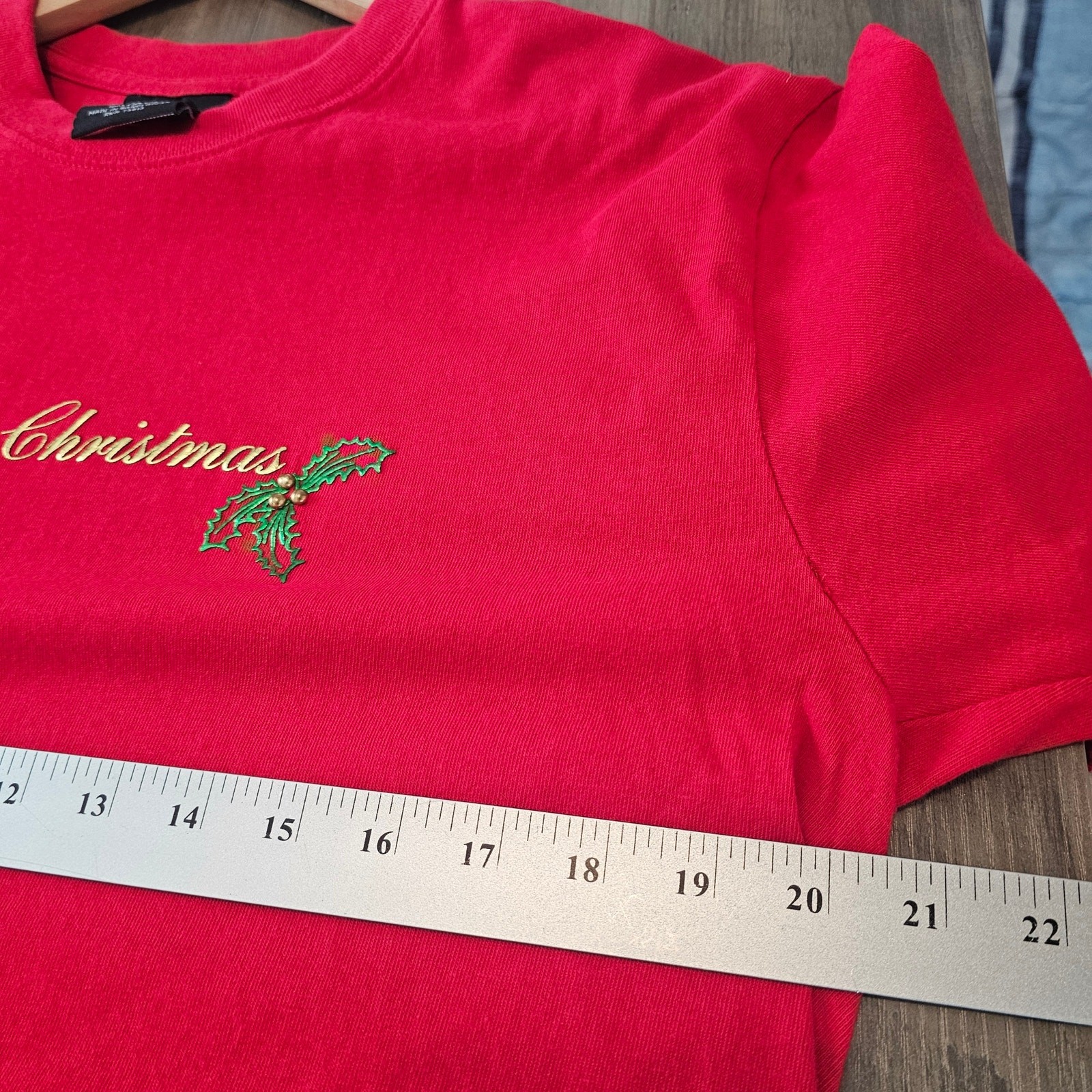 Vintage Merry Christmas T-Shirt Womens XL Red Puff Paint Holiday Party 80s Retro
