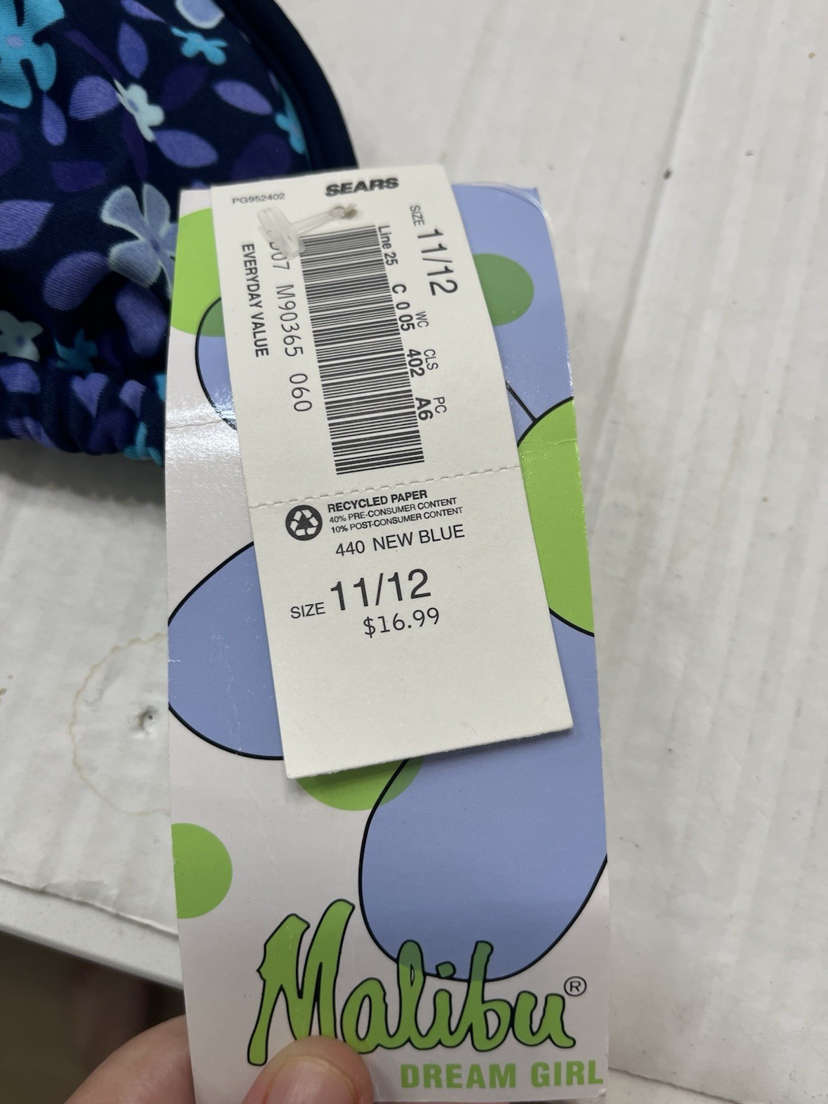 NWT Sears Bikini swimsuit blue floral SIZE 11/12 top and 13/14 bottoms/shorts