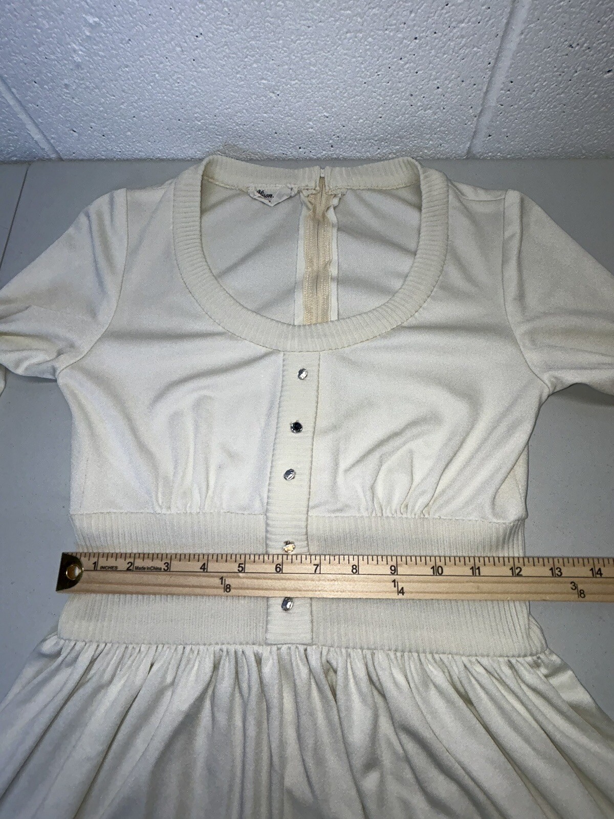 Vtg Alison Ayres Monroe White Dress Stepford Wife Long Sleeved Small 60s A3