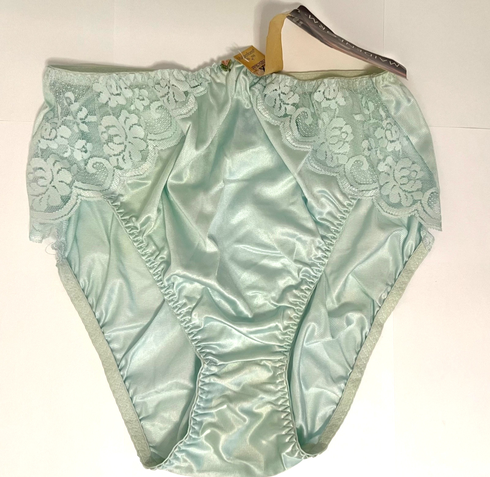 NWT Vtg Maidenform Turquoise Chantilly Lace Nylon High Leg Brief Panties Medium❤