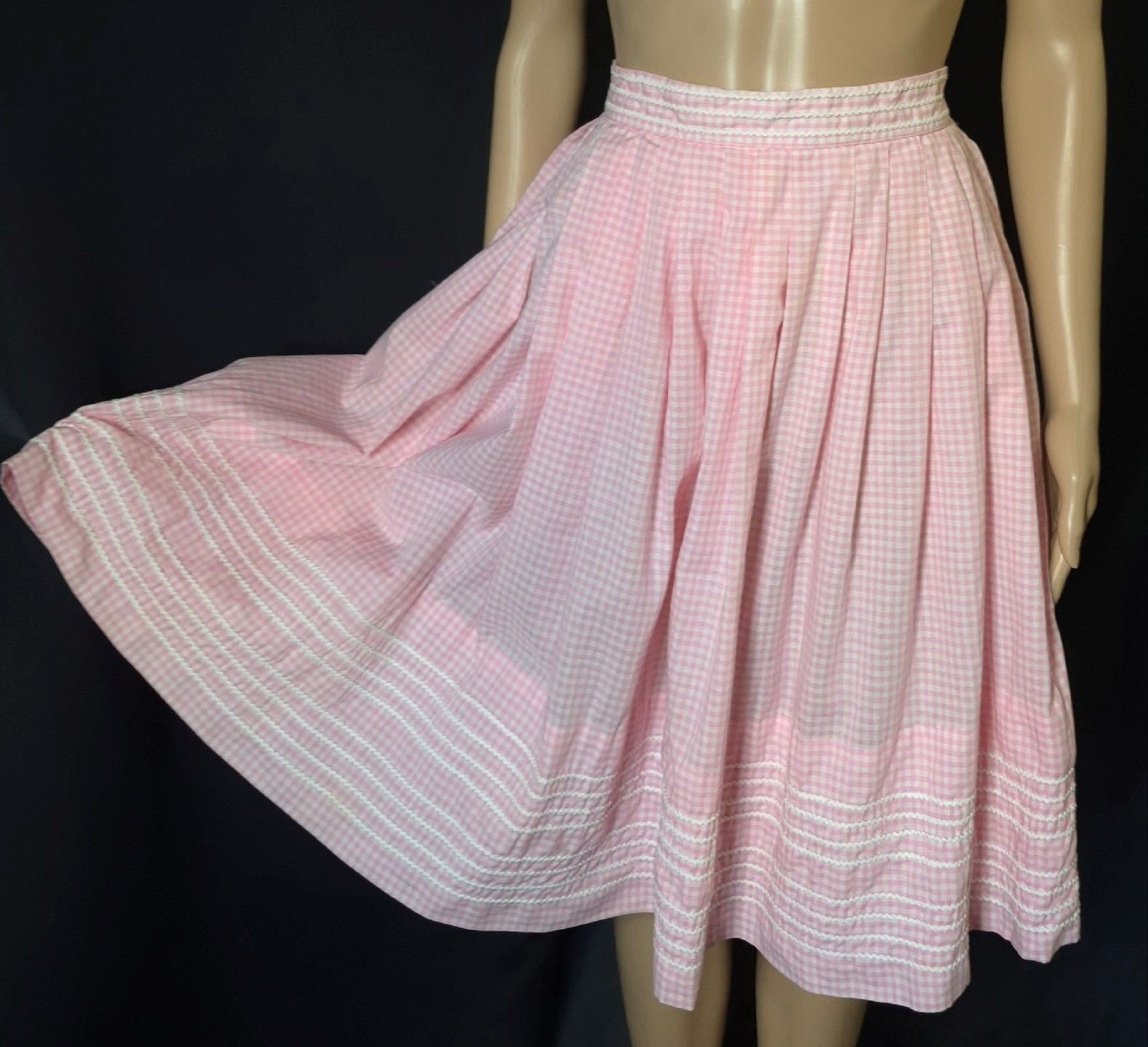 ROCKABILLY PRINCESS PINK GINGHAM 1950s vintage COTTON A-line SKIRT 24 inch waist
