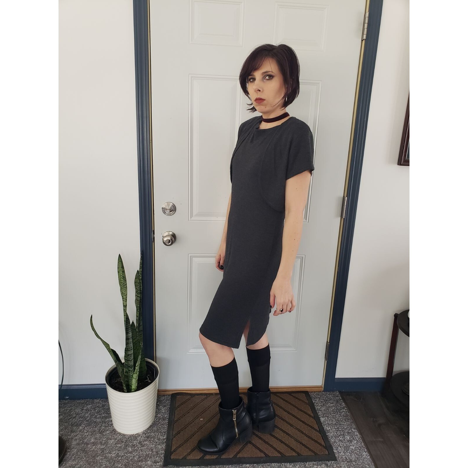 Vintage 90s Gray Ribbed Dress with Cardigan