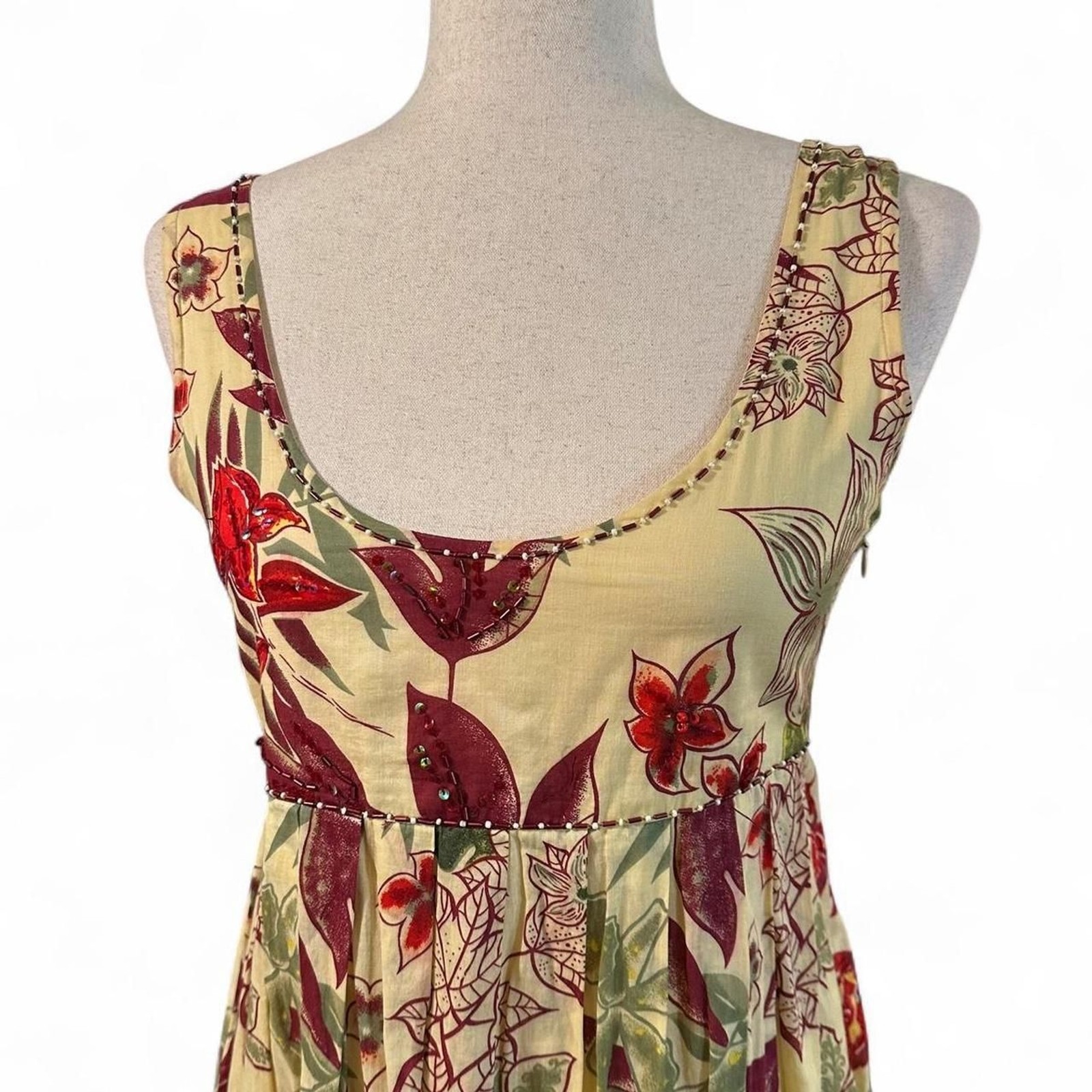 Gemini and Libra 70s Empire Waist Floral Midi Bubble Skirt Dress