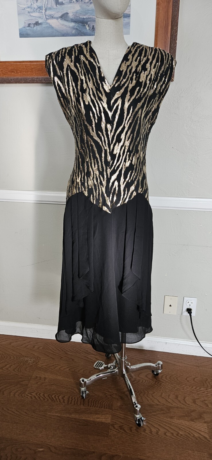 Vintage Gold And Black JSJ formal 1980s Dress