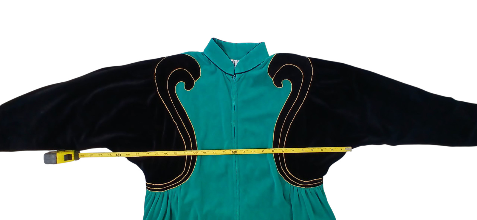 Vtg Bill Tice Turquoise Velvet Gold Robe Dress sz 10 Housewife