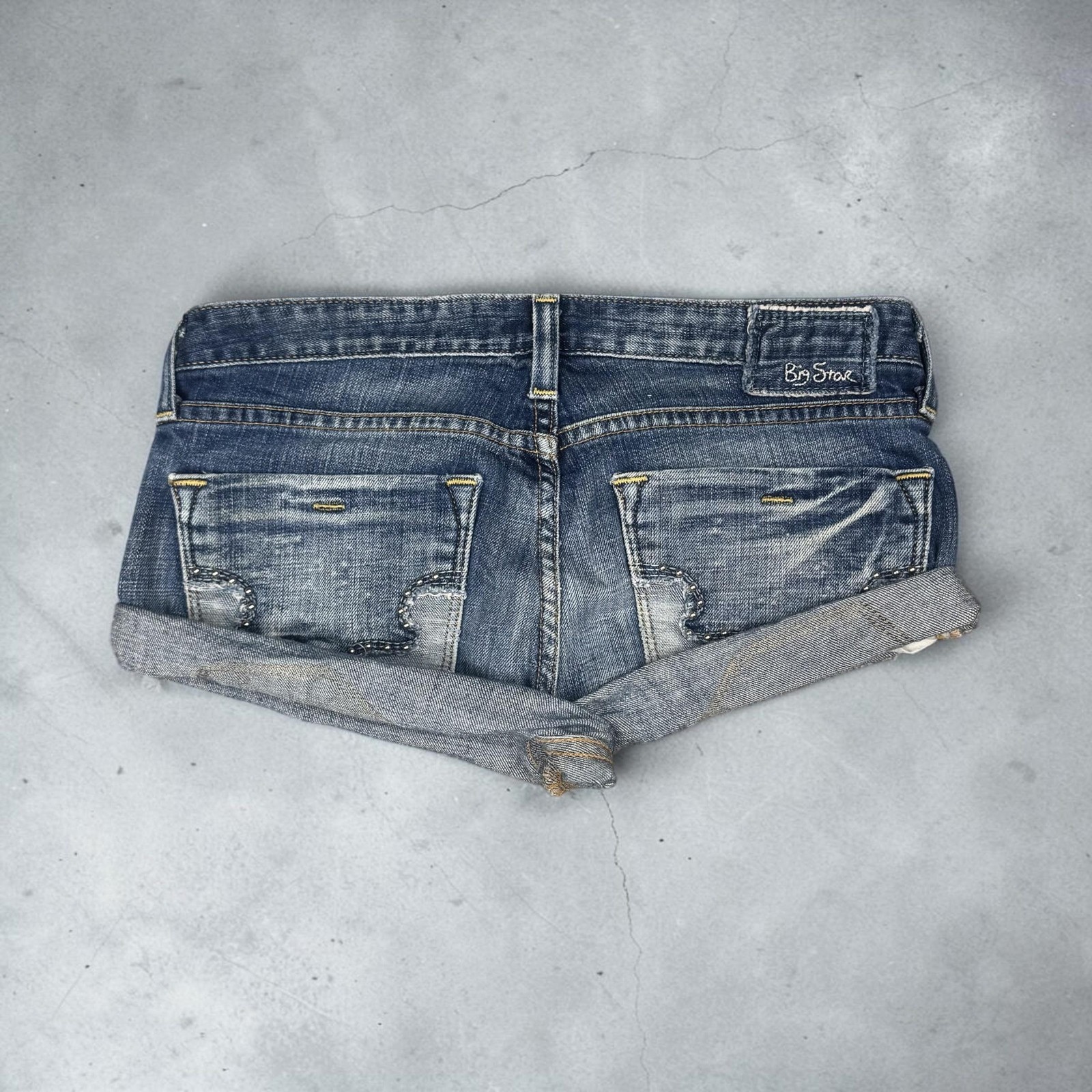 Big Star Denim Shorts Womens 28L Blue Rolled Cuff Distressed Casual Summer