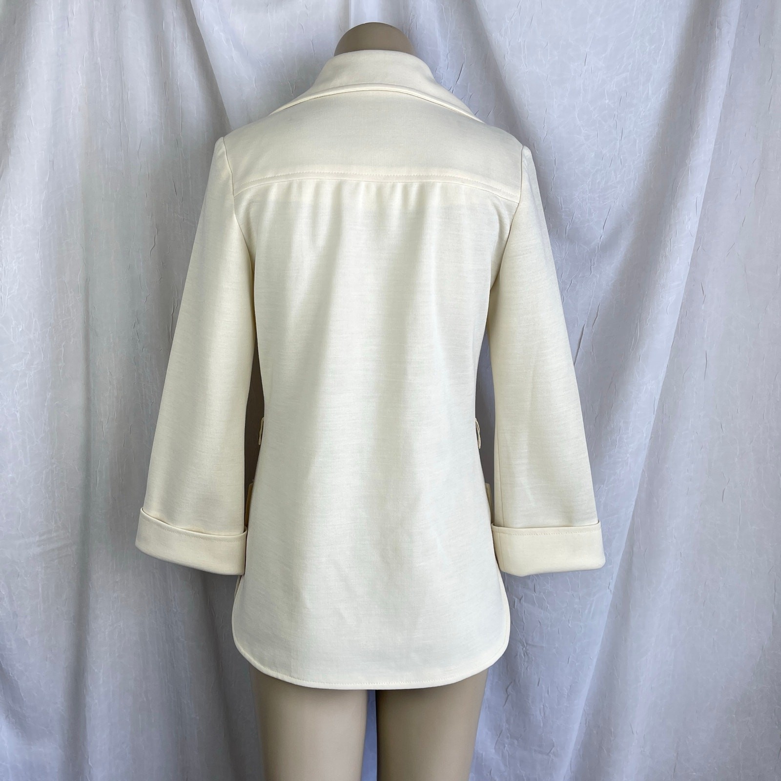 VTG 70’s Cream Blazer Jacket & High Waist Wide Leg Pants Suit Set Retro Size XS