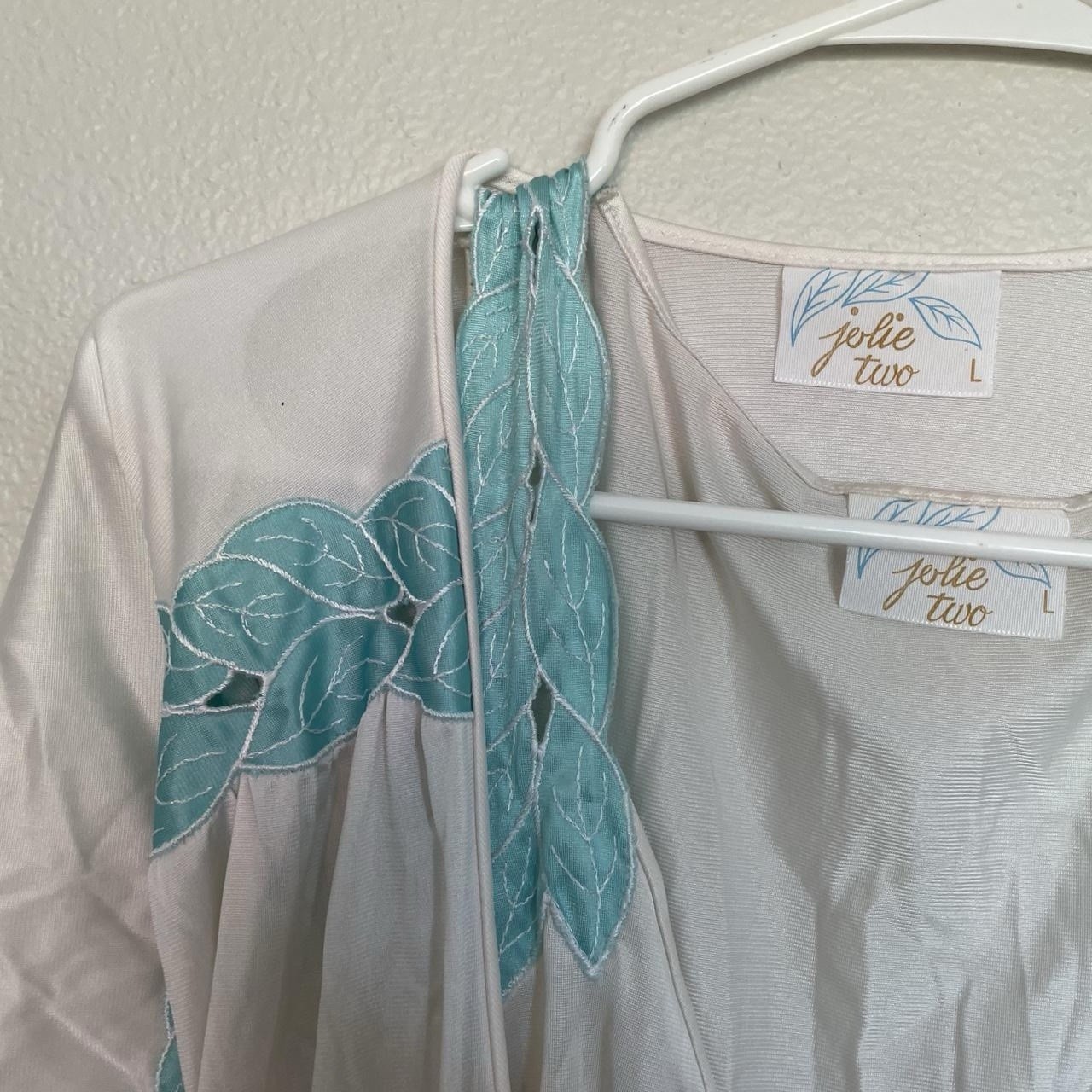 Vintage Maxi White Satin Night Gown And Robe With Blue Leaf Starps Jolie Two