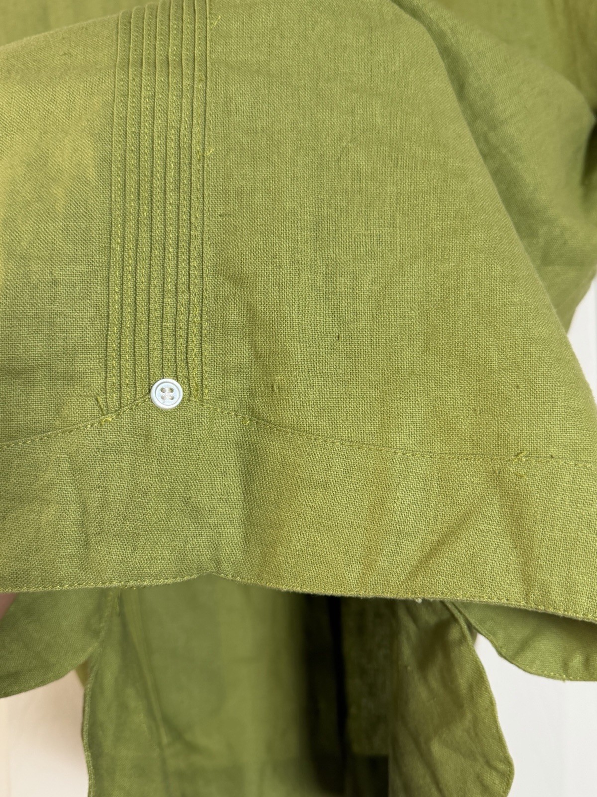 Vintage Panama Souvenir Guayabera Shirt S 55% Linen Cotton Green 4 Pocket