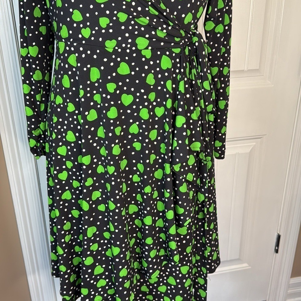 Vicky Tiel | Retro Green Heart Printed Midi Wrap Dress Size: Large