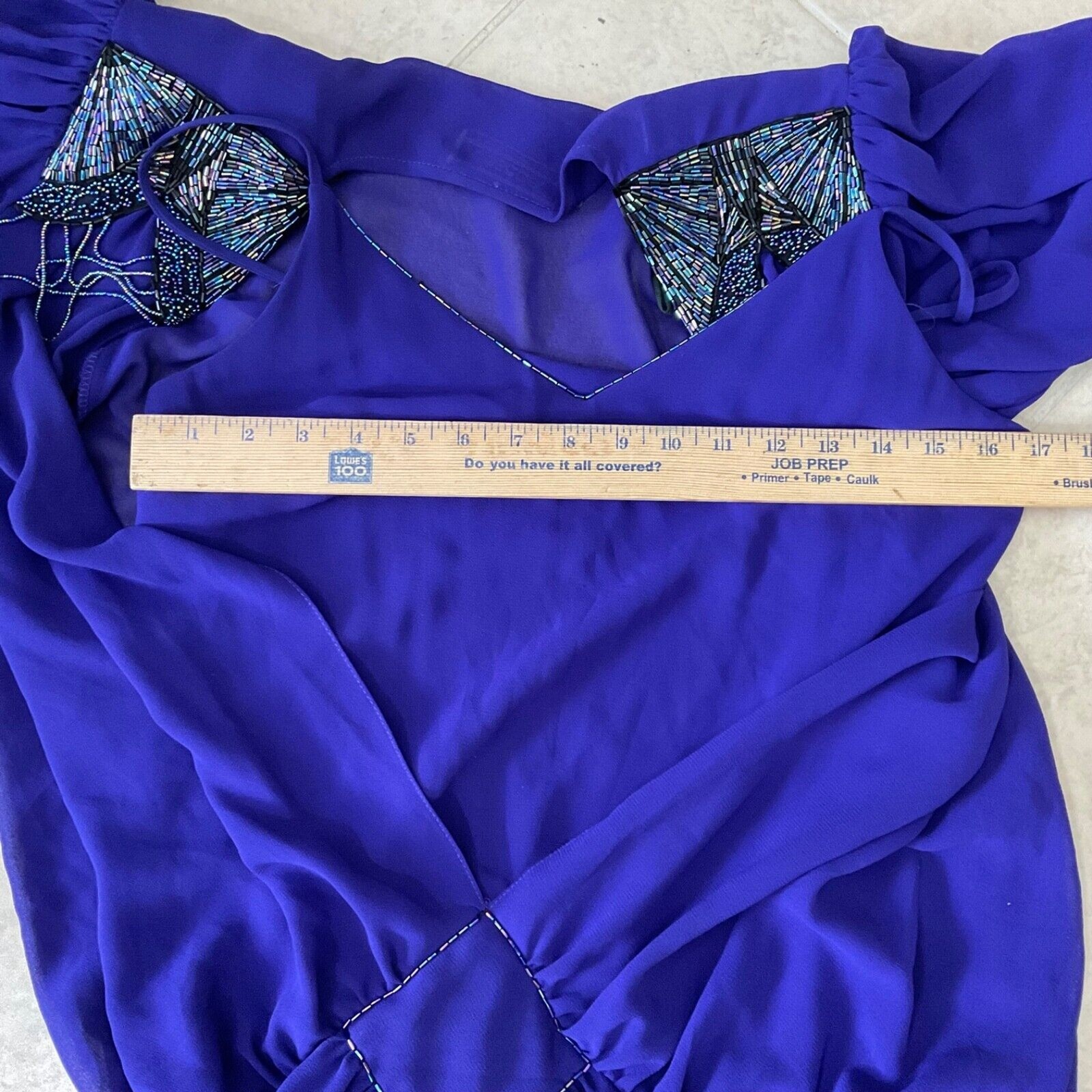 Casadei 1980s Double Layered Formal Dress M/L Purple beaded shoulders Art Deco