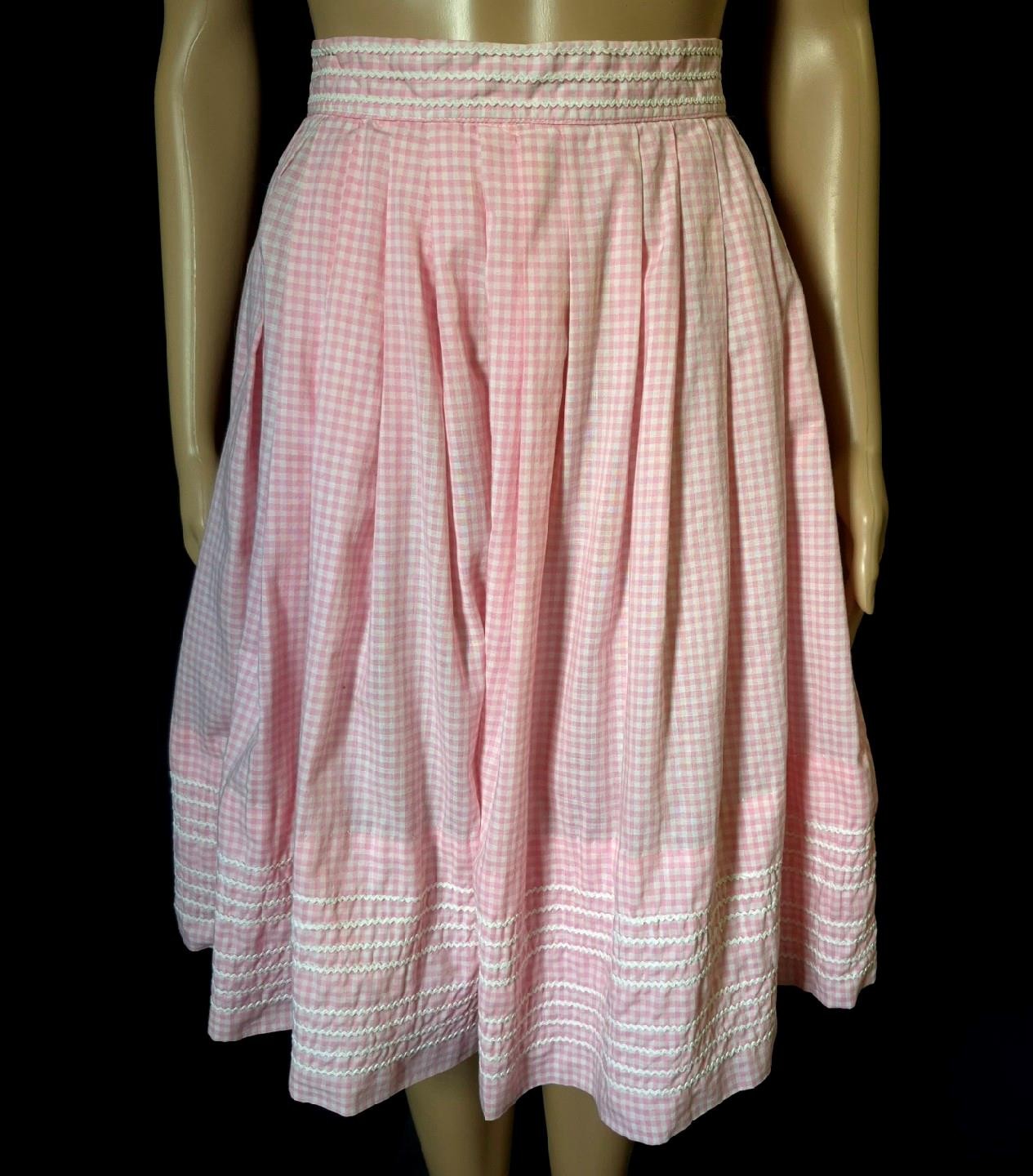 ROCKABILLY PRINCESS PINK GINGHAM 1950s vintage COTTON A-line SKIRT 24 inch waist
