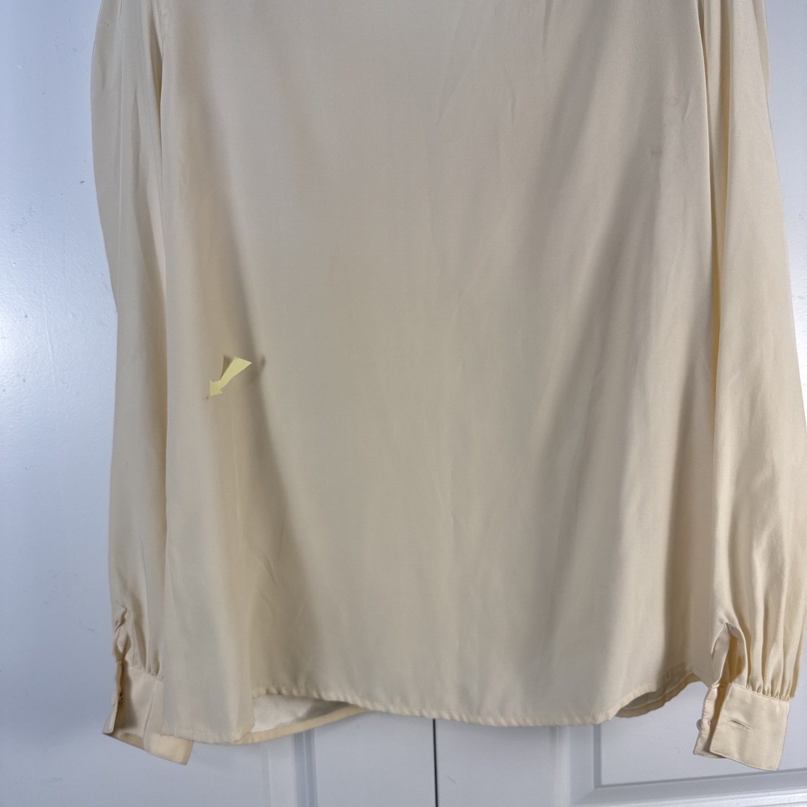 Vtg 100% Silk Blouse 8 Cream Pleats Faux Wrap Shoulder Pads Dynasty Old Money
