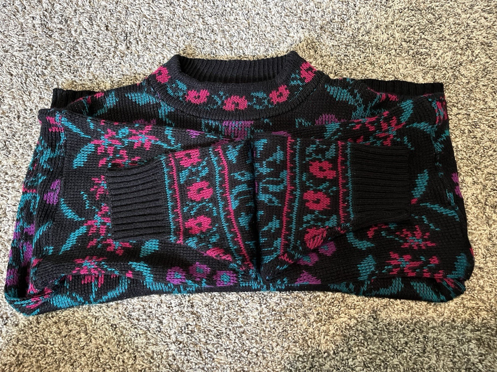 Vintage 80’s Cheryl Mills Women’s Fair Isle Sweater Knit Size Medium