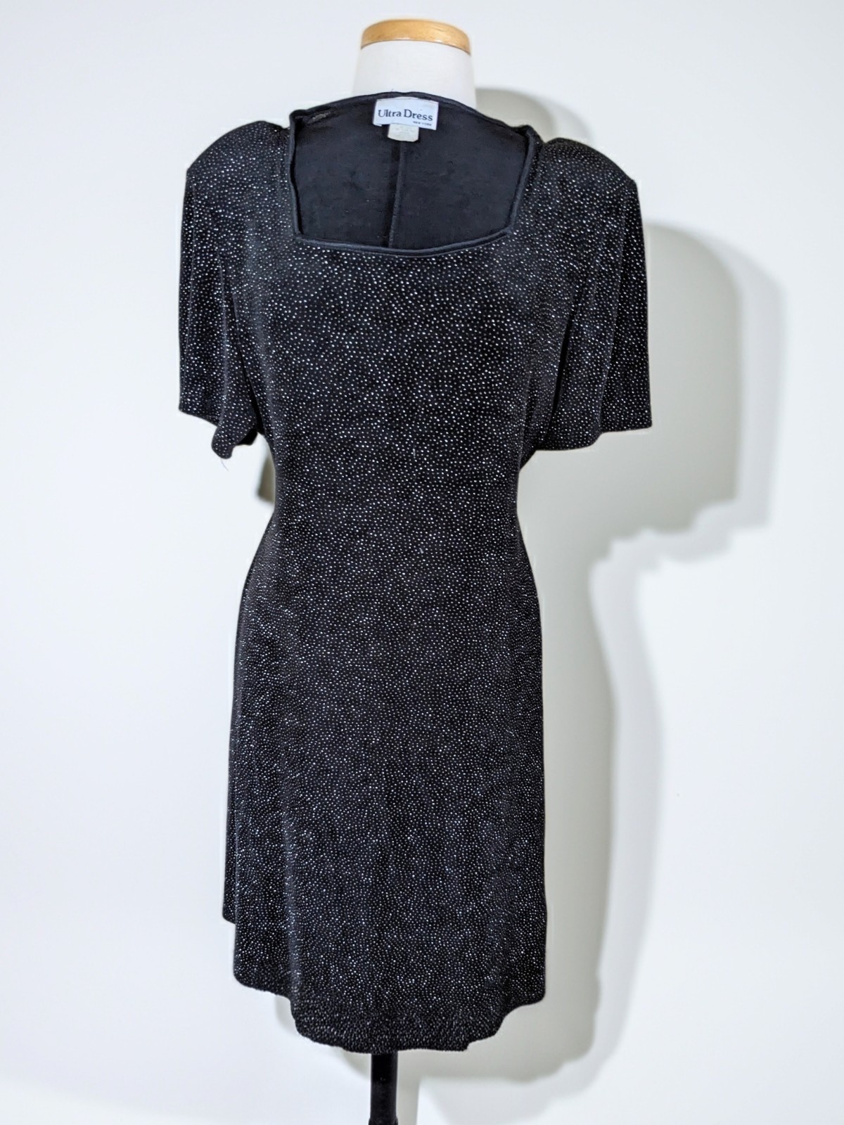 Vintage 90s Ultra Dress New York Black Silver Glitter Cocktail Dress Shift USA