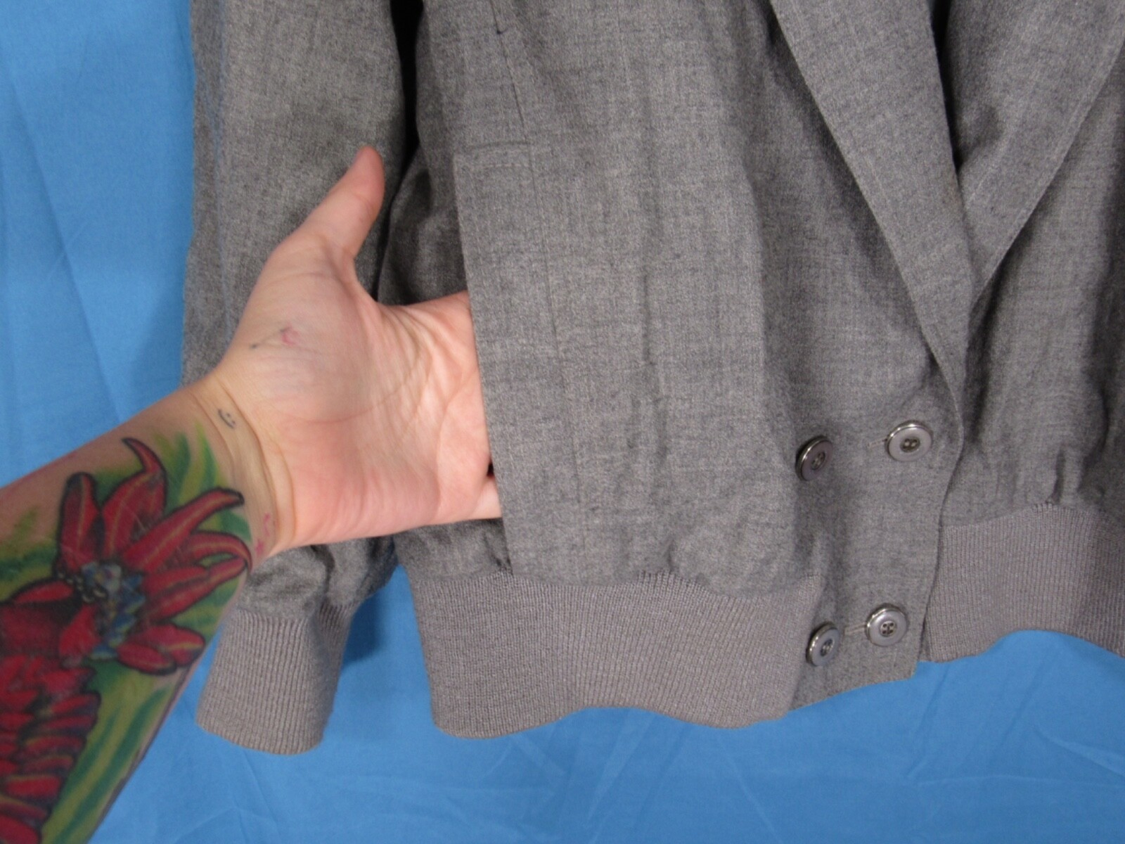 VTG LILLI ANN Heather Gray WOOL JACKET Banded Hem DRESSY BOMBER STYLE XL/1X/18