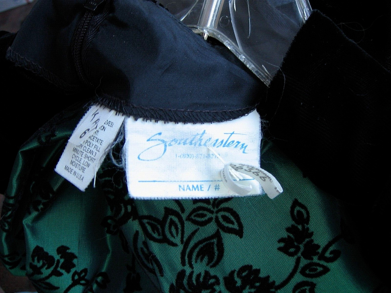 LOVELYVINTAGE SOUTHEASTERN IRIDESCENT GREEN/BLACK VELVET FLOCKED BROCADE DRESS-6