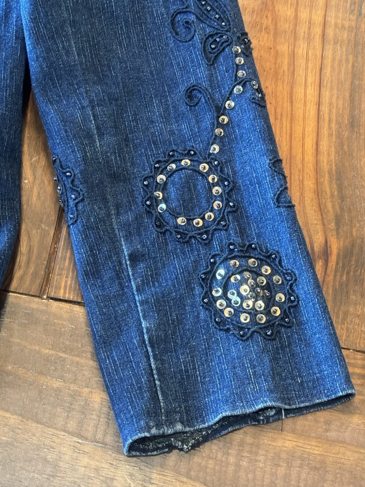 VTG Flashback jacket blue denim beaded sequin button jean pockets Medium