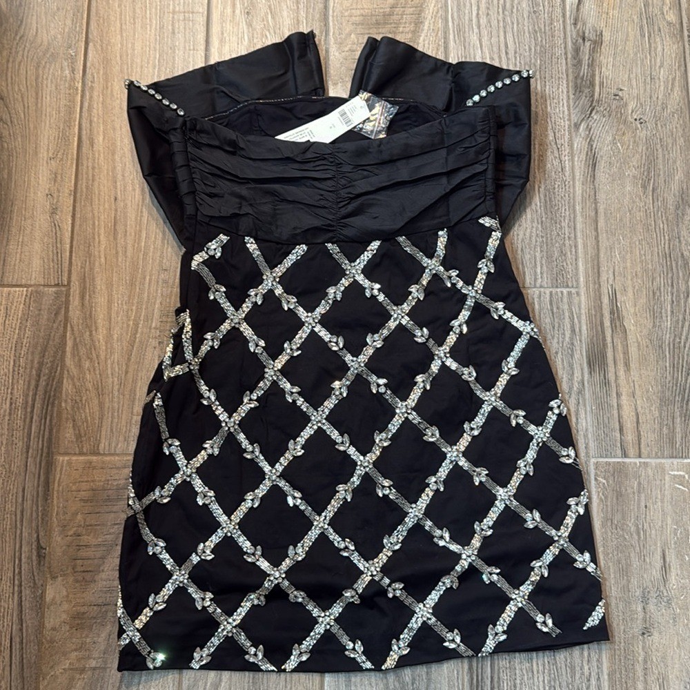 Maeve Strapless Bow Sequin Mini Statement Dress Black Party Wedding Size 6 NWT